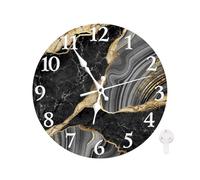 WWOOPLL Round Wall Clock Silent Non-Ticking Clock 12 Inch/30 CM, White and Golden Marble Home Decor for Living Room, Bathroom, Bedroom, Kitchen, Office and School