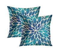 WWOOPLL Set of 2 Cushion Covers 45x45cm, Teal Dahlia Modern Abstract Home Decor Pillowcases Throw Cushions Pillow Covers for Living Room Sofa Couch Bed, 18x18 Inch
