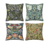 WWOOPLL William Morris Set of 4 Cushion Covers 60x60cm, Vintage Botanical Floral Garden Home Decor Pillowcases Throw Cushions Pillow Covers for Living Room Sofa Couch Bed, 24x24 Inch