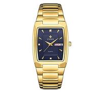 WWOOR Square Watches for Men Stainless Steel Mens Square Watch with Date Original Waterproof Analog Quartz Fashion Business Casual Wristwatch, B137-US-GoldBlue, Chronograph