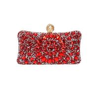 WWPMNQD Golden Metal Pearl Rhinestones Glitter Evening Bags Small Lady Prom Dinner Luxury Night Gift Girlfriend Purse Diamonds(RED)