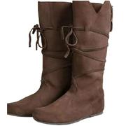 WWPMNQD knee-high boots Retro Renaissance Men's Boots High-Tube Sewing Line Elements EVA Material Flat Heel Inner Rubber Sole for Women(Brown,45)
