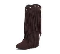 WWPMNQD knee-high boots Tassel Women's Boots Five-star Decorationsolid Classic Nightclubs Shoes for Women(Brown,36)