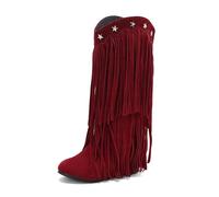 WWPMNQD knee-high boots Tassel Women's Boots Five-star Decorationsolid Classic Nightclubs Shoes for Women(Red,41)