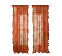 WWPMNQD Ruffled Curtains Lace Sheer Curtains With Scallop Ruffle Edge For Living Room Farmhouse Rustic Vintage Floral Embroidered Voile Panels Rod Pocket for Bedroom(Orange,1Pc W140xH200cm)