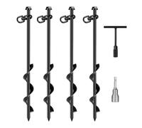 WWPMNQD Spiral Ground Anchor Ground Anchors Pack of 4 for Trampoline | 40 cm Steel Screw-In with Auger Adapter & Cross Handle for Camping Trampoline Tents