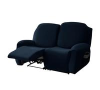 WWQQKJ 1, 2 or 3 Seater Furniture Stretch Velvet Reclining Sofa Cover (Color : Blu Navy, Size : 2 Seater (6 PCS))
