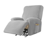 WWQQKJ 1, 2 or 3 Seater Furniture Stretch Velvet Reclining Sofa Cover (Color : Light grey, Size : 1 Seater (4 PCS))