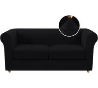 WWQQKJ 1 Seater Sofa Cover Stretch Chesterfield Sofa Covers with Sofa Cushion Cover, Spandex Jacquard Sofa Cover, Non-Slip Sofa Protector(Noir,2 Places)