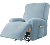 WWQQKJ 4 Pieces Velvet Recliner Chair Covers Recliner Slipcovers for Leather and Fabric | Living Room Recliner Chair Covers with Side Pocket(Bleu Pierre)