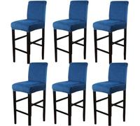 WWQQKJ Velvet Stretch Bar Chair Cover,Soft Removable Bar Stool Covers Non-Slip Bar Chair Covers for Dining Room Kitchen Barstool Cafe (Color : Blu, Size : 6PCS)