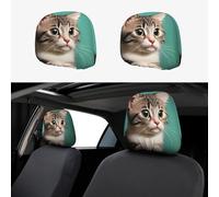 wwqqvnb Car seat A Curious cat headrest Covers, 2-Pack, Elastic and Breathable, Full-Coverage dust Covers, Suitable for Most car modelså