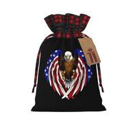 wwqqvnb USA Flag Patriotic Eagle Christmas linen gift bags, drawstring candy bags, birthday party gift bags