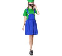 WWQQYY Super Brothers Plumber Cosplay Fancy Dress Costume Outfit, Jumpsuit, Hat and Moustache for Unisex Mens Women Adult Kids Teens Costume Halloween Carnival, Lady Green, L