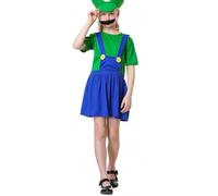 WWQQYY Super Brothers Plumber Cosplay Fancy Dress Costume Outfit, Jumpsuit, Hat and Moustache for Unisex Mens Women Adult Kids Teens Costume Halloween Carnival, Girl Green, XL