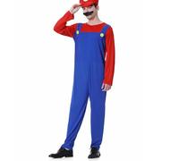 WWQQYY Super Brothers Plumber Cosplay Fancy Dress Costume Outfit, Jumpsuit, Hat and Moustache for Unisex Mens Women Adult Kids Teens Costume Halloween Carnival, Men Red, L