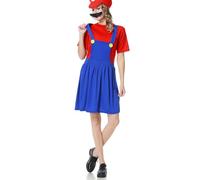 WWQQYY Super Mario Luigi Bros Plumber Cosplay Fancy Costume Outfit for Unisex Mens Women Adult Kids Teens Costume, Lady Mario Red, S