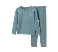 WWricotta Autumn And Winter Children's Warm Underwear Set Plus Fleece Baby Big Children's Long Sleeve Boy And Girls Round Neck Home Wear Pajamas Razz Kids Green