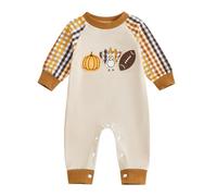 WWricotta Baby Boys Romper Jumpsuit Thanksgiving Turkey Embroidered Long Sleeve Outfit Soft Infant Clothes Cute Fall Outfit Beige