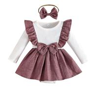 WWricotta Baby Girls Long Sleeve Ribbed Bow Bodysuit Romper Dress and Headband Outfit for Autumn Fall Season White
