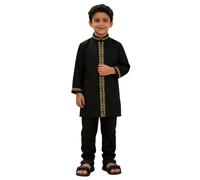 WWricotta Boys' Arabic Embroidered Robe and Cap Set - Long Sleeve, Traditional Muslim Wear, Festive or Daily, Sizes 8-16, Cream/Silver