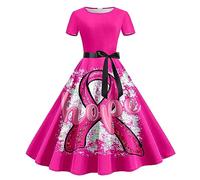 WWricotta Cancer Dress Women Breast Cancer Dress Pink Ribbon Breast Cancer Awareness Print Sleeveless 1950s Dress Stronger Than Cancer Short Sleeve Dress Long Sleeve Long Elegant Dresses for Women