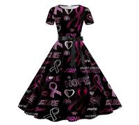 WWricotta Cancer Dress Women Breast Cancer Dress Pink Ribbon Breast Cancer Awareness Print Sleeveless 1950s Dress Stronger Than Cancer Short Sleeve Dress Long Maxi Dresses for Women Casual