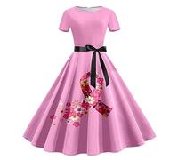 WWricotta Cancer Dress Women Breast Cancer Dress Pink Ribbon Breast Cancer Awareness Print Sleeveless 1950s Dress Stronger Than Cancer Short Sleeve Dress Women Causal Dress