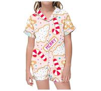 WWricotta Children's Christmas Print Short Sleeve Shorts Cardigan Children's Pyjamas Two Sets Girls 2t Black