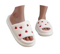 WWricotta Cozy Couples Slippers for Indoor Outdoor Warm Flat Shoes with Heart Design for Winter Valentine's Day (White, 9-10)