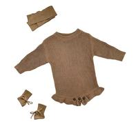 WWricotta Customizable Name Hand Embroidered Baby Knitted Jumpsuit Autumn and Winter Newborn Baby Sweater for Boys and Girls Cute Crawling for 0 18 Months Brown