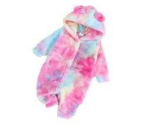 WWricotta Fall/Winter 2024 Baby Girls Cute Fleece Rainbow Color Hooded Door Opening Long Sleeve