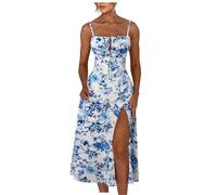 WWricotta Floral Midi Corset Dress Boho Flowy Slit Lace Up Dresses for Women Going Out Sequins Floor Length Dress Casual Plus Dress White