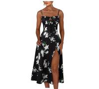 WWricotta Floral Midi Corset Dress Boho Flowy Slit Lace Up Dresses for Women Going Out Sequins Floor Length Dress for Dresses Black