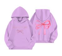 WWricotta Girls Bow Print Hooded Sweatshirt Cute Pullover Top with Drawstring Soft Fleece for Casual Wear and Outdoor Activities Purple