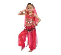 WWricotta Girl's Indian Cute Dance Costume Children's Dance Show Belly Dance Sequin Mesh Set/A Hot Pink