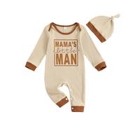 WWricotta Girls Ribbed Bodysuit Long Sleeve Letter Print Cute Outfit with Matching Hat Autumn Winter Infant Baby Beige
