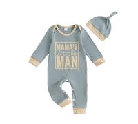 WWricotta Girls Ribbed Bodysuit Long Sleeve Letter Print Cute Outfit with Matching Hat Autumn Winter Infant Baby Blue