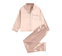 WWricotta Girls Satin Pajamas Set 2Pj Silk Nightwear Button Down Sleepwear For Teen Kid Heart 4 Infant Girl Pajamas 12 Months Khaki