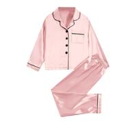 WWricotta Girls Satin Pajamas Set 2Pj Silk Nightwear Button Down Sleepwear For Teen Kid Junior Girl Robes Watermelon Red