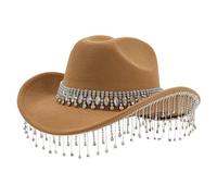 WWricotta Glitter Western Cowboy Hat - Large Gemstone & Fringe Rhinestone Decorations, Unisex Party Hat, Velvet Finish, Ideal for Halloween, Carnivals, Line Dancing & Costume Parties, One Size
