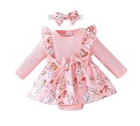 WWricotta Infant Boys Girls Long Sleeve Christmas Cartoon Prints Romper Jumpsuit Newborn Bodysuits Clothes Pink