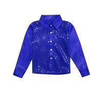 WWricotta Kids Girls Sparkly Sequins Dance Top Boys Long Sleeve Button Down Shirt for Jazz Dance Performance Costume Top Hat Boy Blue