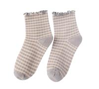 WWricotta Ladies' Cute Ruffled Frilled Striped Color Blocked Knitted Casual Round Crew Socks Plaid Stocking Set