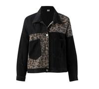 WWricotta Ladies Leopard Print Patchwork Jean Jacket With Long Sleeves Oversized Distressed Denim Jacket Women