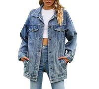 WWricotta Ladies Slim Retro Classic Loose Denim Jacket Top Long Fitted Jean Jacket