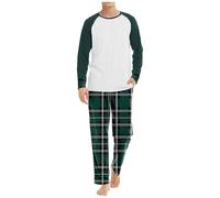 WWricotta Male Autumn And Winter Inner Wear Home Raglan Sleeve Top And Plaid Print Trousers Two Piece Home Wear Suit Christmas Pajamas Unisex Dark Green