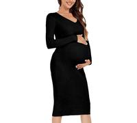 WWricotta Maternity Dress Long Sleeve V Neck Knit Stretchable Sweater Dresses Pregnancy Clothes Dresses for Womens for Formal Party