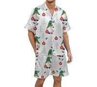WWricotta Men's Christmas Multicolored Printed Silk Satin Short Sleeved Button Up Pajamas Set 556 Mens White