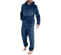 WWricotta Mens Fashion Leisure Soft Home Solid Color Shirt Pants Pajama Set Home Service Two Piece Set Long Fleece Warm Pyjamas Boy Slipper Navy
